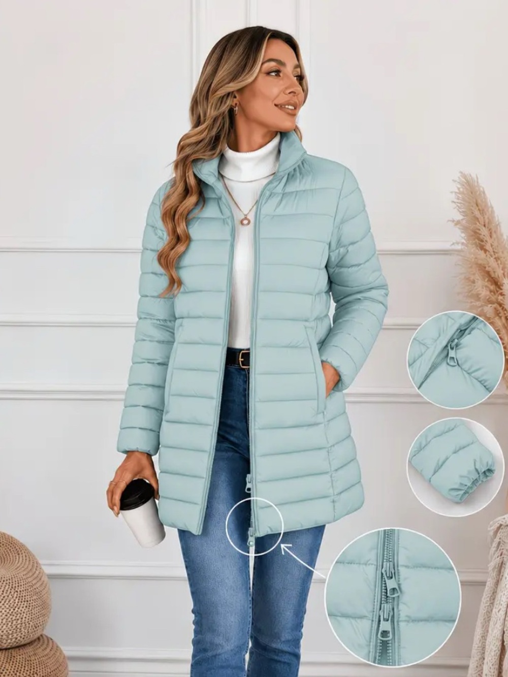 Light Blue Quilted Puffer Coat